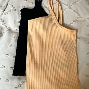Ribbed Tank Top Bundle-XL-Black and Peach with a ruffle type hem